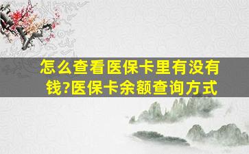 怎么查看医保卡里有没有钱?医保卡余额查询方式