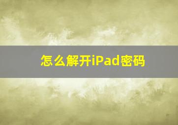 怎么解开iPad密码