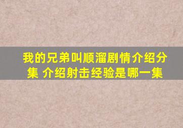 我的兄弟叫顺溜剧情介绍分集 介绍射击经验是哪一集