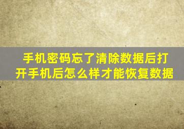 手机密码忘了清除数据后打开手机后怎么样才能恢复数据