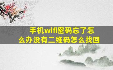 手机wifi密码忘了怎么办没有二维码怎么找回