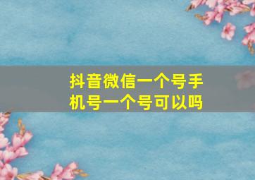 抖音微信一个号手机号一个号可以吗