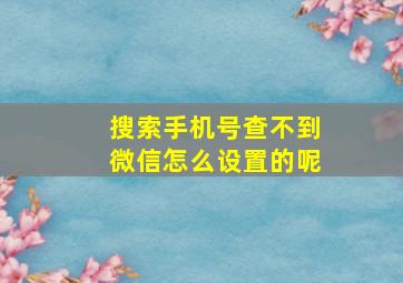 搜索手机号查不到微信怎么设置的呢