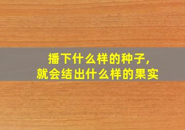 播下什么样的种子,就会结出什么样的果实