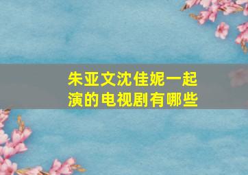 朱亚文沈佳妮一起演的电视剧有哪些