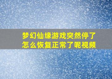 梦幻仙缘游戏突然停了怎么恢复正常了呢视频