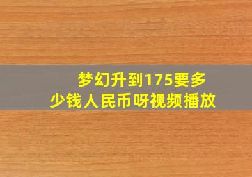 梦幻升到175要多少钱人民币呀视频播放