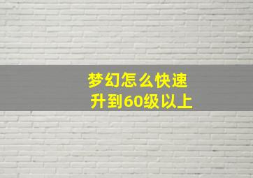 梦幻怎么快速升到60级以上