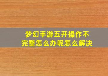 梦幻手游五开操作不完整怎么办呢怎么解决