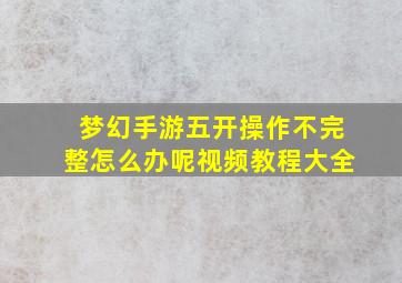 梦幻手游五开操作不完整怎么办呢视频教程大全