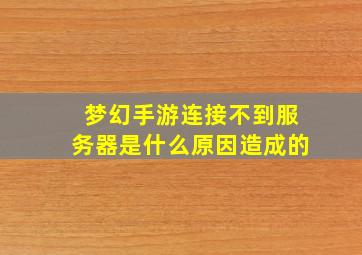 梦幻手游连接不到服务器是什么原因造成的