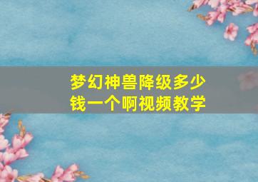 梦幻神兽降级多少钱一个啊视频教学