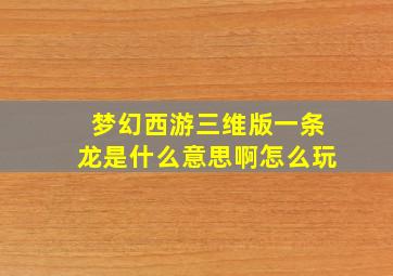 梦幻西游三维版一条龙是什么意思啊怎么玩