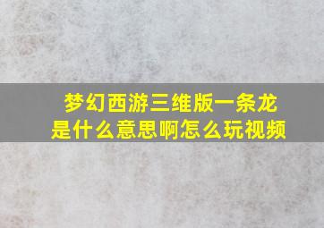 梦幻西游三维版一条龙是什么意思啊怎么玩视频