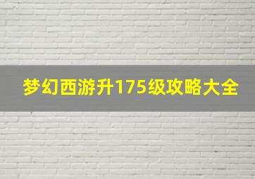 梦幻西游升175级攻略大全