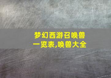 梦幻西游召唤兽一览表,唤兽大全