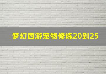 梦幻西游宠物修炼20到25