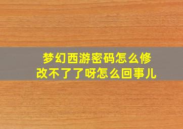 梦幻西游密码怎么修改不了了呀怎么回事儿