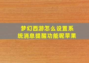 梦幻西游怎么设置系统消息提醒功能呢苹果