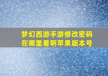 梦幻西游手游修改密码在哪里看啊苹果版本号