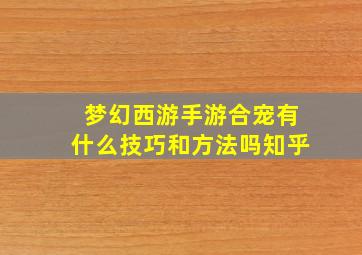 梦幻西游手游合宠有什么技巧和方法吗知乎