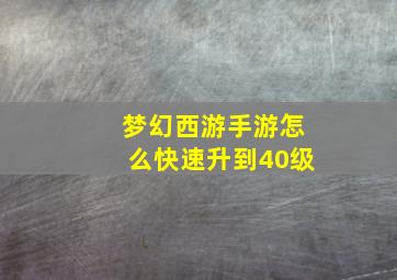 梦幻西游手游怎么快速升到40级