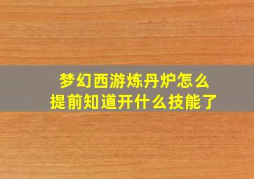 梦幻西游炼丹炉怎么提前知道开什么技能了