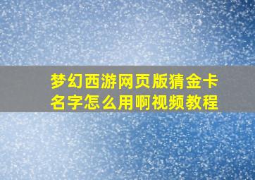 梦幻西游网页版猜金卡名字怎么用啊视频教程