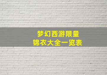 梦幻西游限量锦衣大全一览表