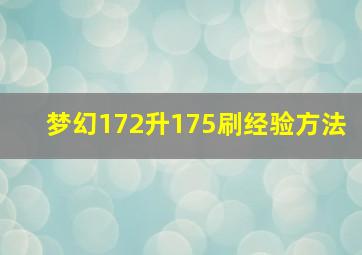 梦幻172升175刷经验方法