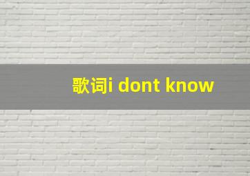 歌词i dont know