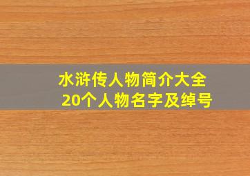 水浒传人物简介大全20个人物名字及绰号