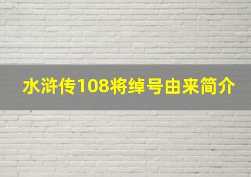 水浒传108将绰号由来简介