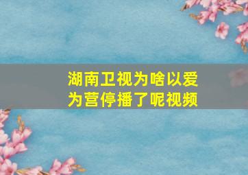 湖南卫视为啥以爱为营停播了呢视频