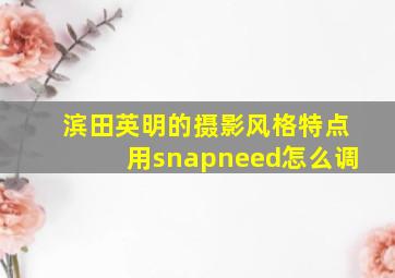 滨田英明的摄影风格特点用snapneed怎么调