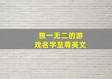 独一无二的游戏名字至尊英文