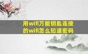 用wifi万能钥匙连接的wifi怎么知道密码