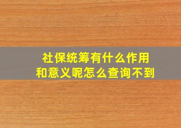 社保统筹有什么作用和意义呢怎么查询不到