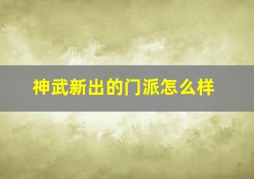 神武新出的门派怎么样