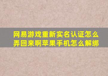 网易游戏重新实名认证怎么弄回来啊苹果手机怎么解绑