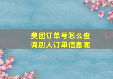 美团订单号怎么查询别人订单信息呢