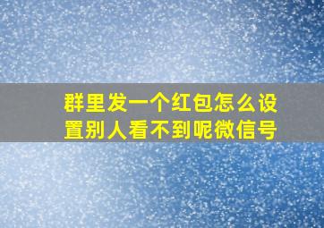 群里发一个红包怎么设置别人看不到呢微信号