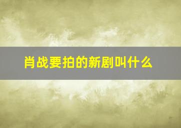 肖战要拍的新剧叫什么