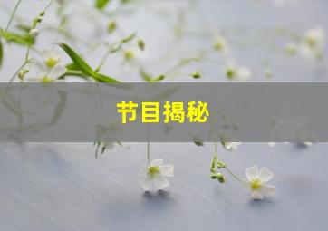 节目揭秘