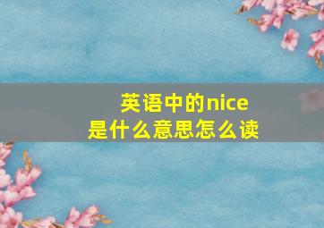 英语中的nice是什么意思怎么读