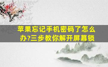 苹果忘记手机密码了怎么办?三步教你解开屏幕锁