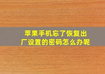 苹果手机忘了恢复出厂设置的密码怎么办呢