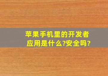 苹果手机里的开发者应用是什么?安全吗?