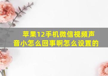 苹果12手机微信视频声音小怎么回事啊怎么设置的