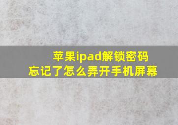 苹果ipad解锁密码忘记了怎么弄开手机屏幕